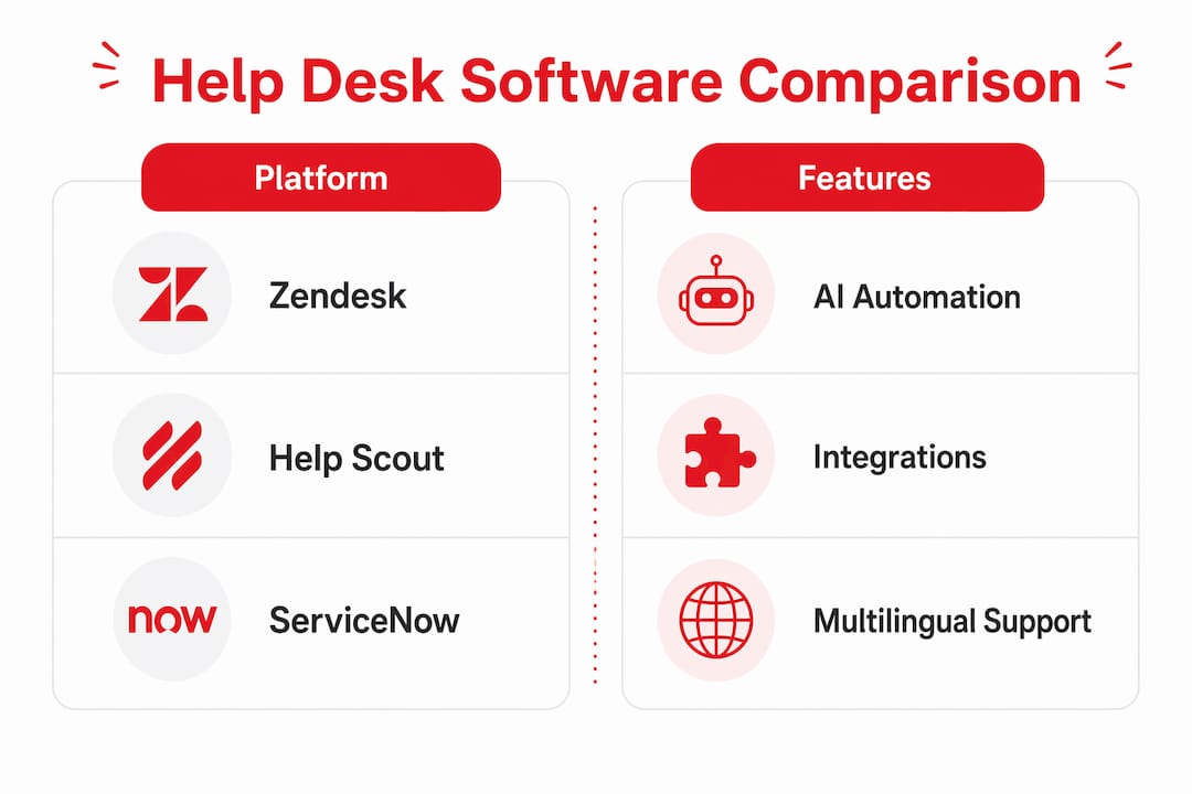 Infographic comparing help desk platforms and features