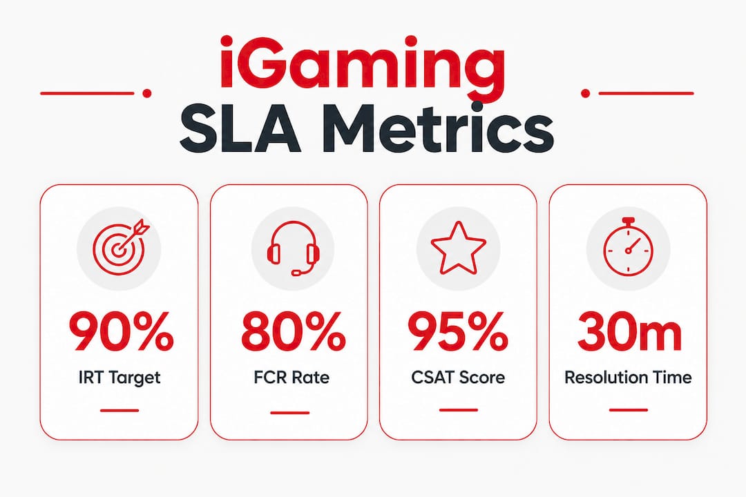 Infographic displaying key SLA metrics for iGaming player support