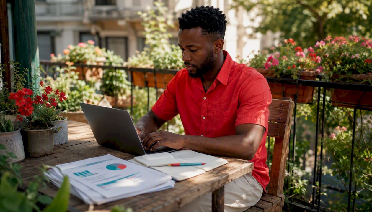 Hands typing on keyboard with CRM reports on desk