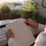 Hands holding contract paper edge on desk