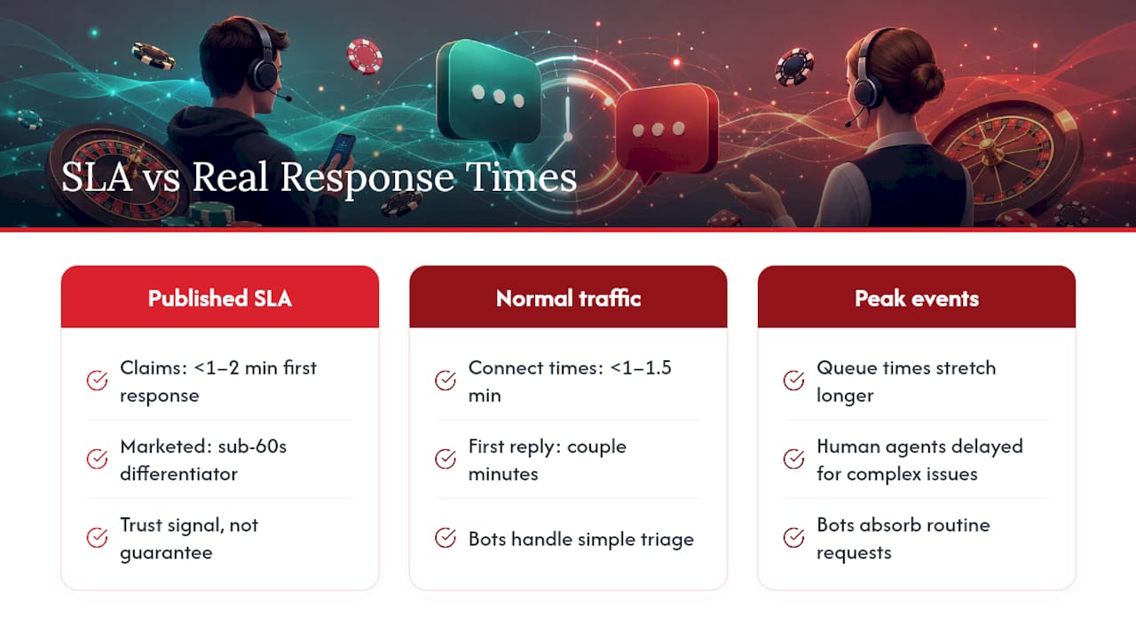 Comparison of live chat response time targets and realistic performance