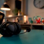 Gaming support headset on dark surface