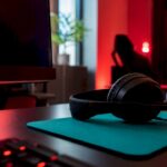 Headset on gaming support desk corner